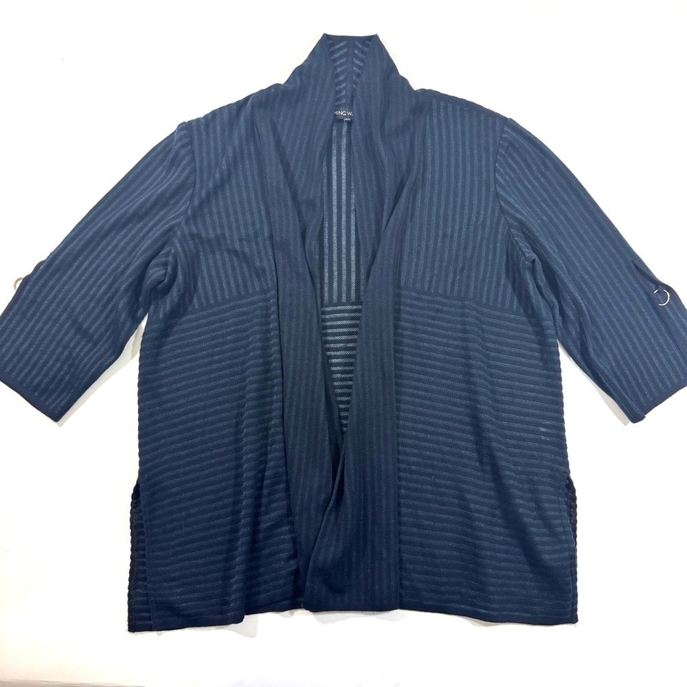 Ming Wang Open Front Cardigan Blue Stripe